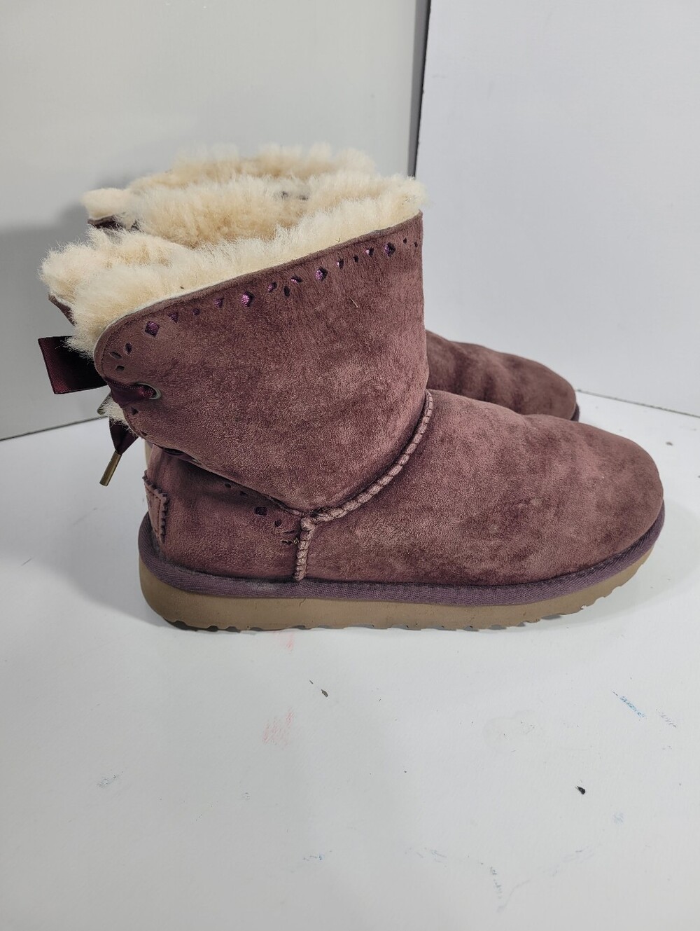 UGG Dixi Flora Perf Mini Purple Suede Boots 1010285 Bailey Bow Women's Size 7